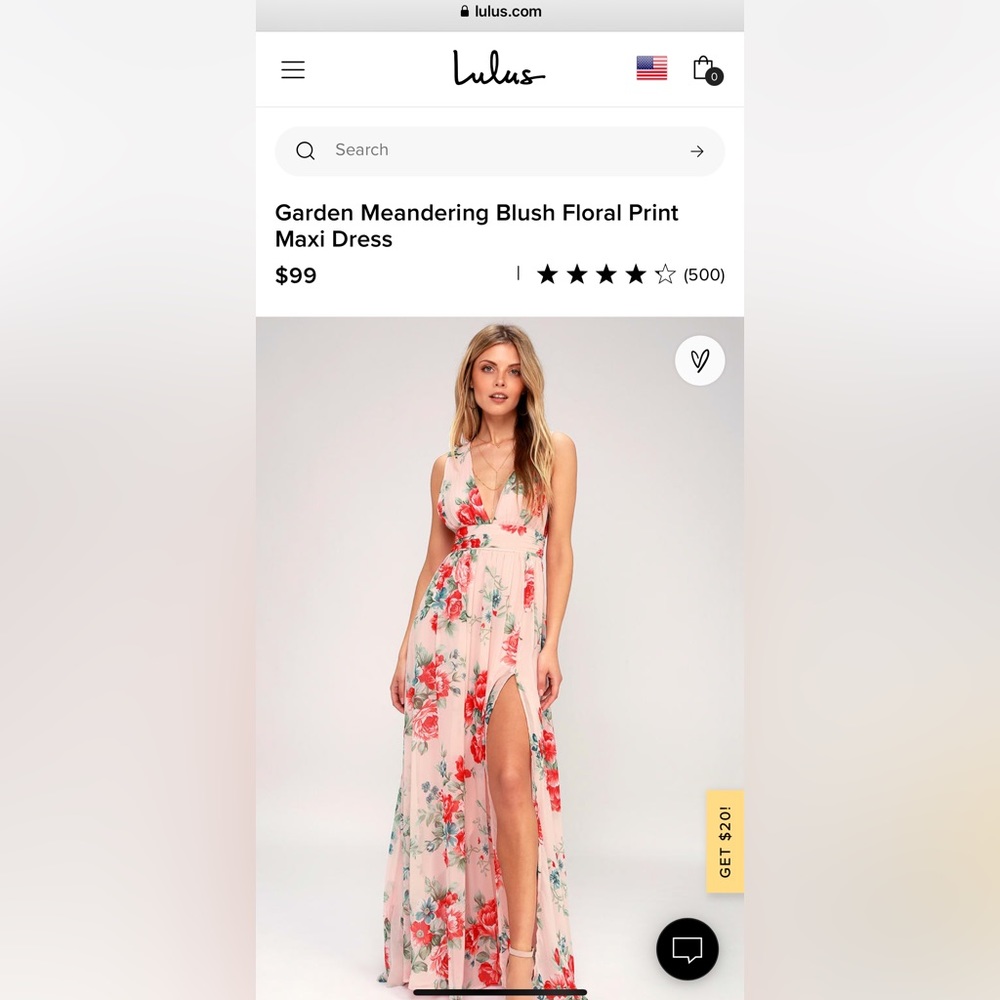 SMALL- Garden Meandering Blush Floral Print Maxi Dress